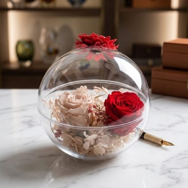 # 350 Dúo San Valentín: Rosas Preservadas en Esfera de Cristal