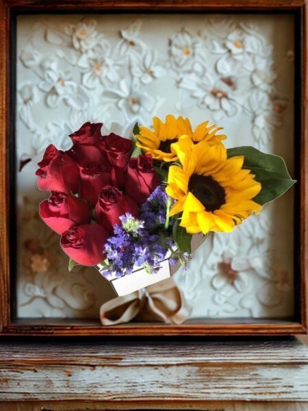#240 CORAZON DE ROSAS Y GIRASOLES