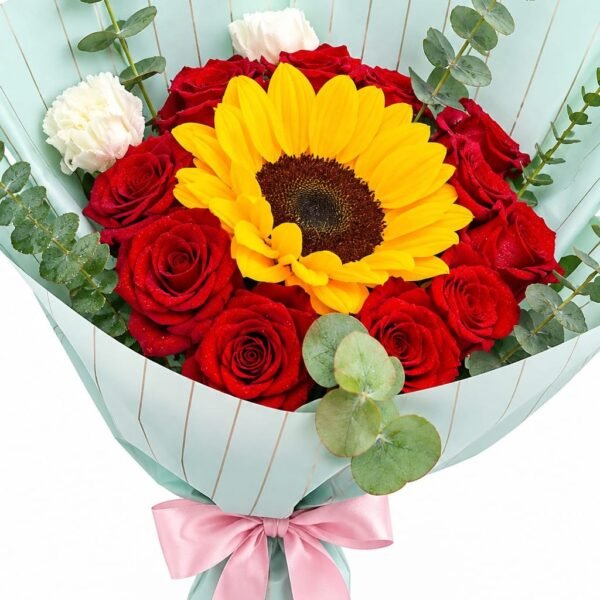 #27 Ramo de 12 rosas y 1 girasol
